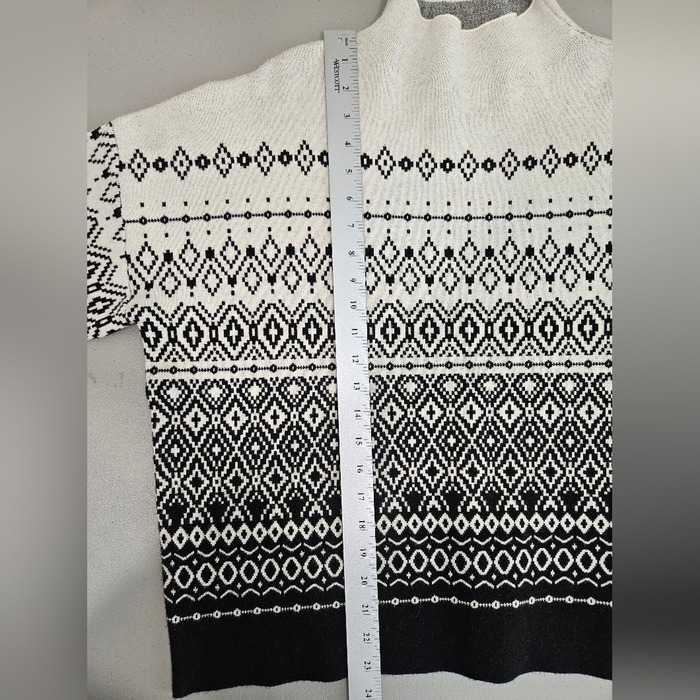 Joie Womens Black White Fair Isle Mock Neck Sweater XL Geometric Boho Pullover - Picture 8 of 8